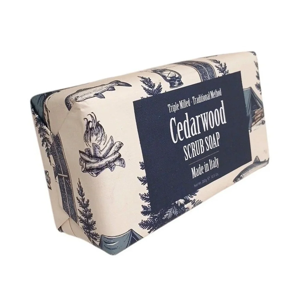 Italian CEDARWOOD Mens Bar Scrub Soap Luxury Triple Milled Body Hands Masculine